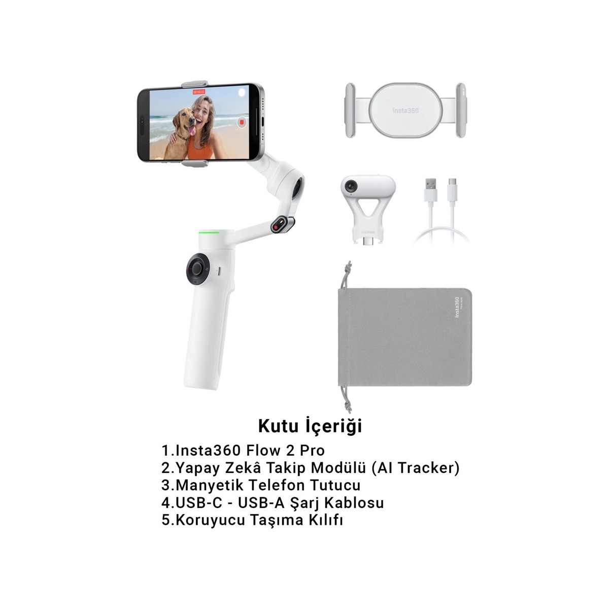 Flow 2 Pro AI Tracker Bundle Beyaz Renk ile Akıllı Takip ve Stabilizasyon 2
