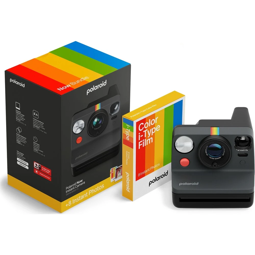 Polaroid Now Gen 3 Siyah + Color Film Bundle (8 Film)