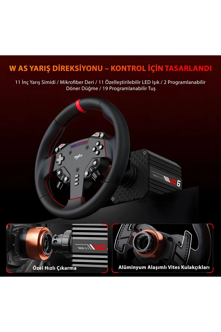 pxn VD6 Direct Drive Yarış Direksiyon Seti Bundle - 6Nm Servo Motor - PC ve L... 4