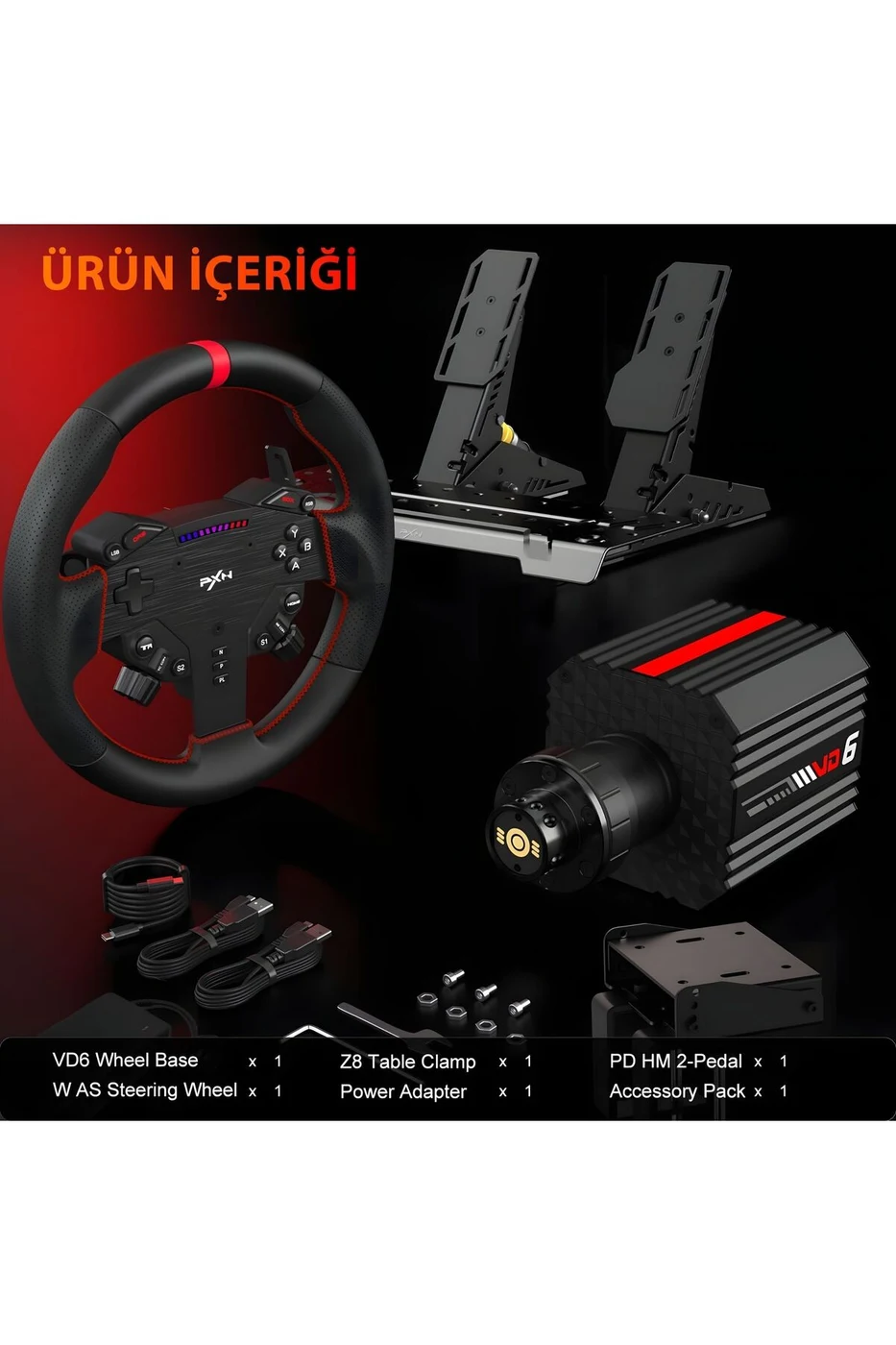 pxn VD6 Direct Drive Yarış Direksiyon Seti Bundle - 6Nm Servo Motor - PC ve L... 7